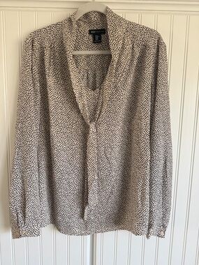 JNY Cream Polka Dot Tie-Neck Blouse